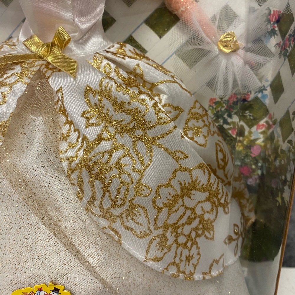Barbie Doll with Gold and White Floral Dress